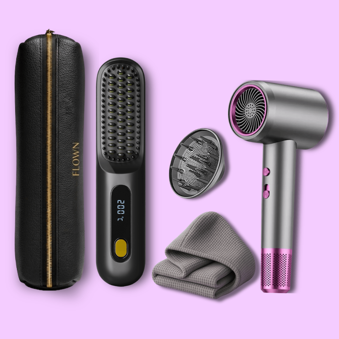 GoBrush MAX + Leather Pouch + Jetspeed Hair Dryer + Diffuser + Microfiber Towel