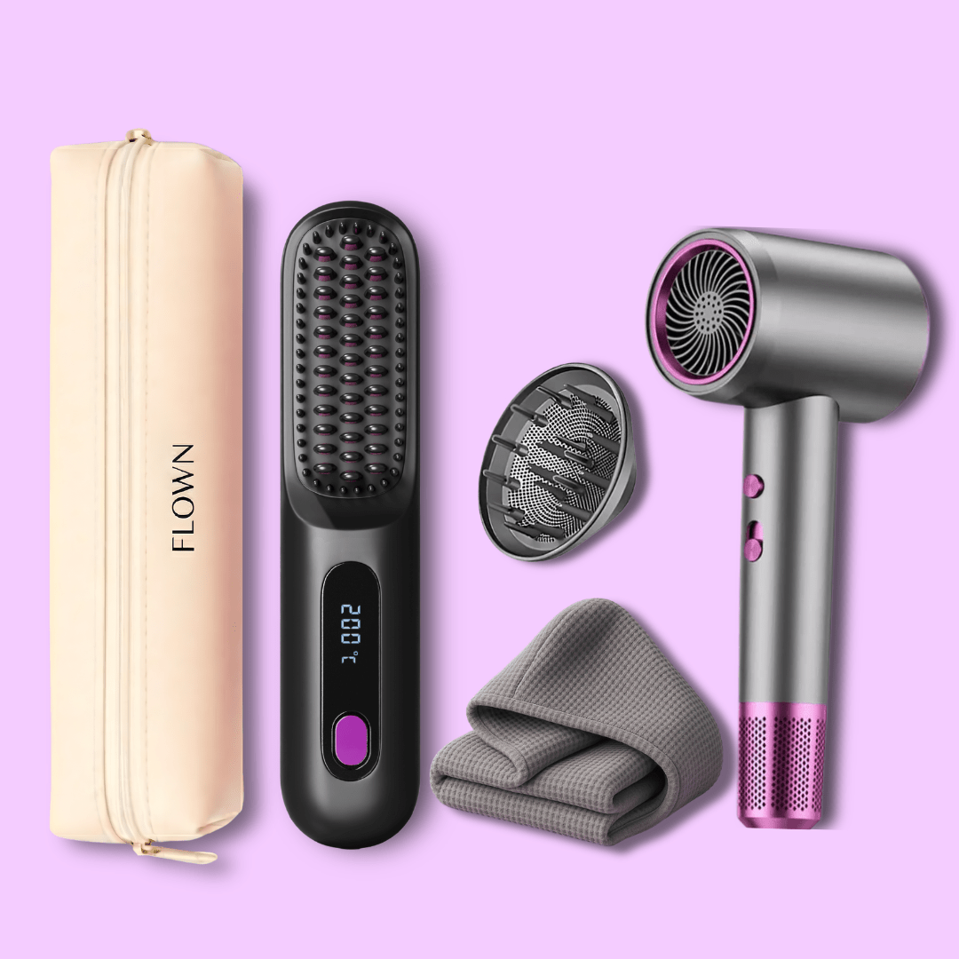 GoBrush PRO + Leather Pouch + Jetspeed Hair Dryer + Diffuser + Microfiber Towel