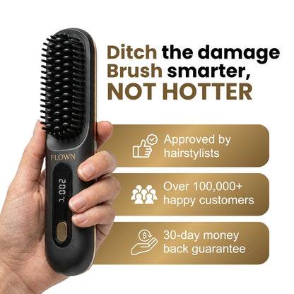 [NEW] FLOWN Portable Straightener Brush - GoBrush MAX + FREE Leather Pouch