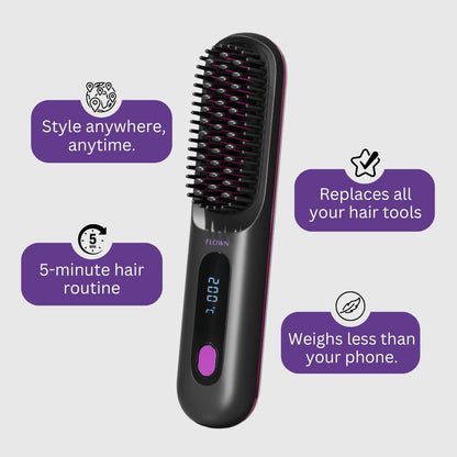 [NEW] FLOWN Portable Straightener Brush - GoBrush PRO + Free Leather Pouch