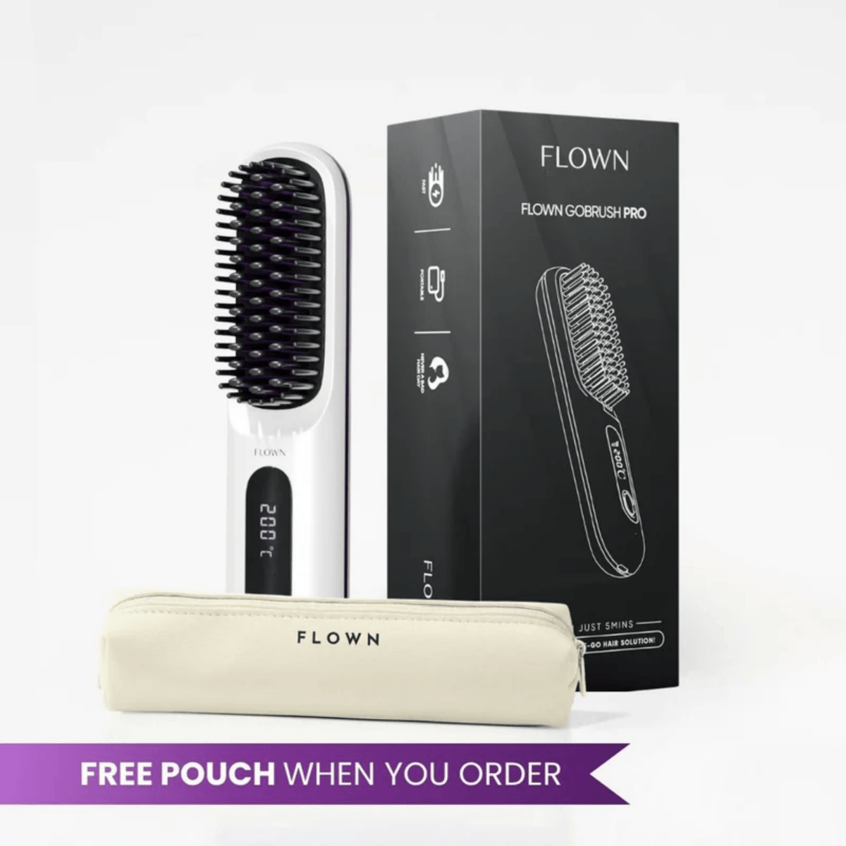 [NEW] FLOWN Portable Straightener Brush - GoBrush PRO + Free Leather Pouch