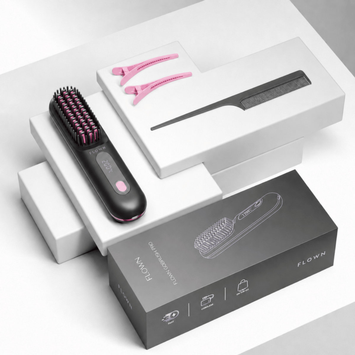 [NEW] FLOWN Portable Straightener Brush - GoBrush PRO + Free Leather Pouch